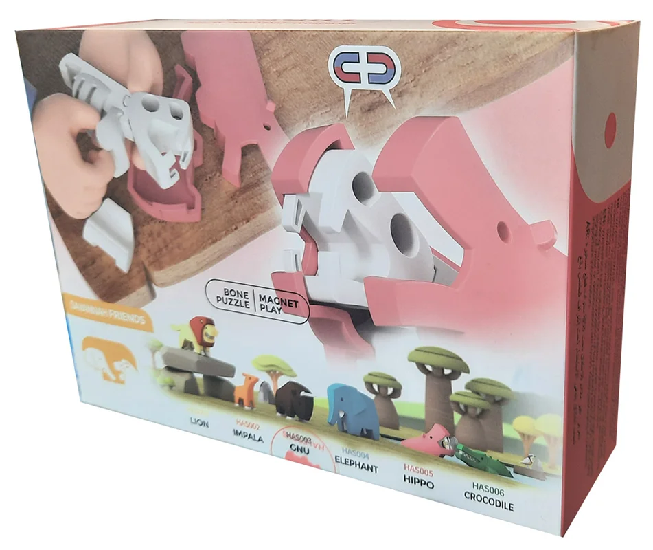 خرید بازی فکری ساختنی فیل 3 بعدی مغناطیسی «هیپو» Halftoys 3D Bone Puzzle Magnet Play Savannah Animal friends Hippo HAS005