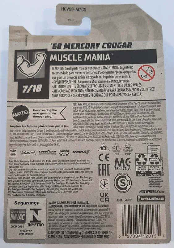 خرید ماشین فلزی هات ویلز ماشین «68 مرکوری کوگار» ماشین فلزی Hot Wheels 68 Mercury Cougar Muscle Mania 7/10 236/250