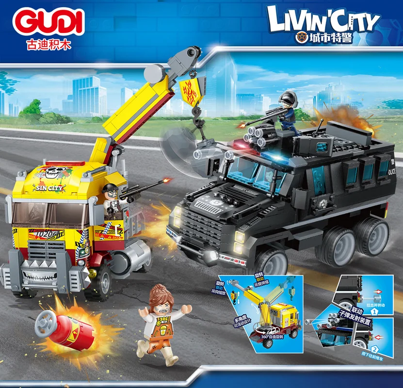 خرید لگو ساختنی گودی «ماشین یگان ویژه و جرثقیل، عملیات نجات طوفان» Building Blocks Gudi Hurricane Rescue Operations lego 10206