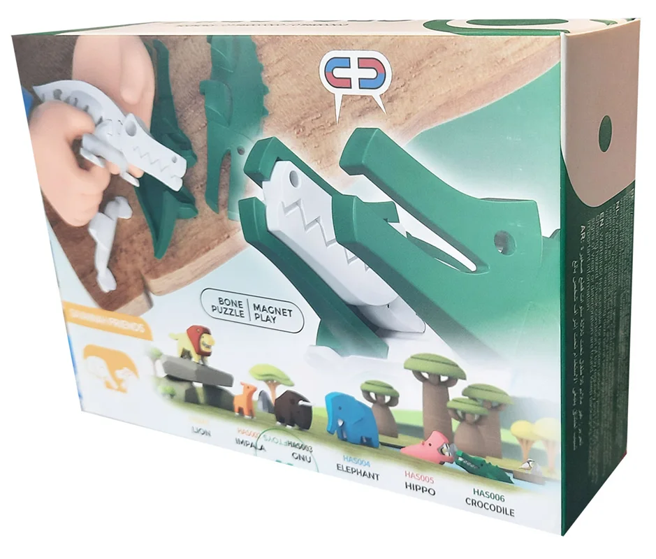 خرید بازی فکری ساختنی تمساح، کروکودیل 3 بعدی مغناطیسی «کروکودیل» Halftoys 3D Bone Puzzle Magnet Play Savannah Animal friends Crocodile HAS006