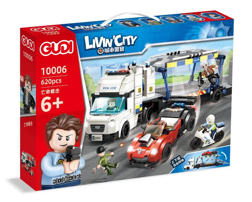 جعبه محصول لگو کامیون حمل خودرو پلیس مدل 10006 از جلو