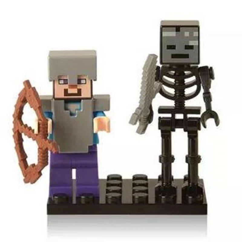 نمای جلو مینی فیگور استیو زرهپوش با اسکلت ویدر از بازی Minecraft