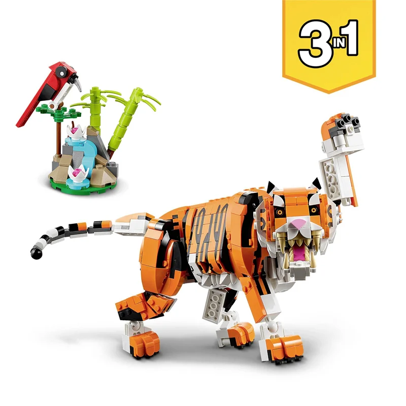 خرید برند لگو «ببر باشکوه، 3 حیوان هیجان انگیز در 1 مجموعه شگفت انگیز» Lego Building Blocks LEGO Creator 3 in 1 Majestic Tiger to Panda or Koi Fish Set , Animal Figures 31129