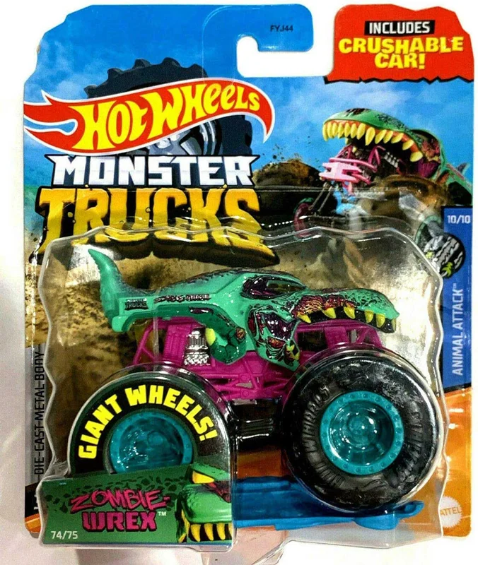 خرید ماشین فلزی ماکت فلزی ماشین فلزی هات ویلز کامیون های هیولا «زامبی رکس» ماشین فلزی Hot Wheels Monster Trucks Zombie Wrex Animal Attack FYJ44 10/10 74/75