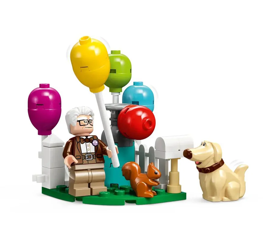 "LEGO Disney and Pixar ‘Up’ House Disney 100 - مجموعه ساختنی خانه کارل و راسل از انیمیشن UP، شامل فیگورهای کارل، راسل و داگ."