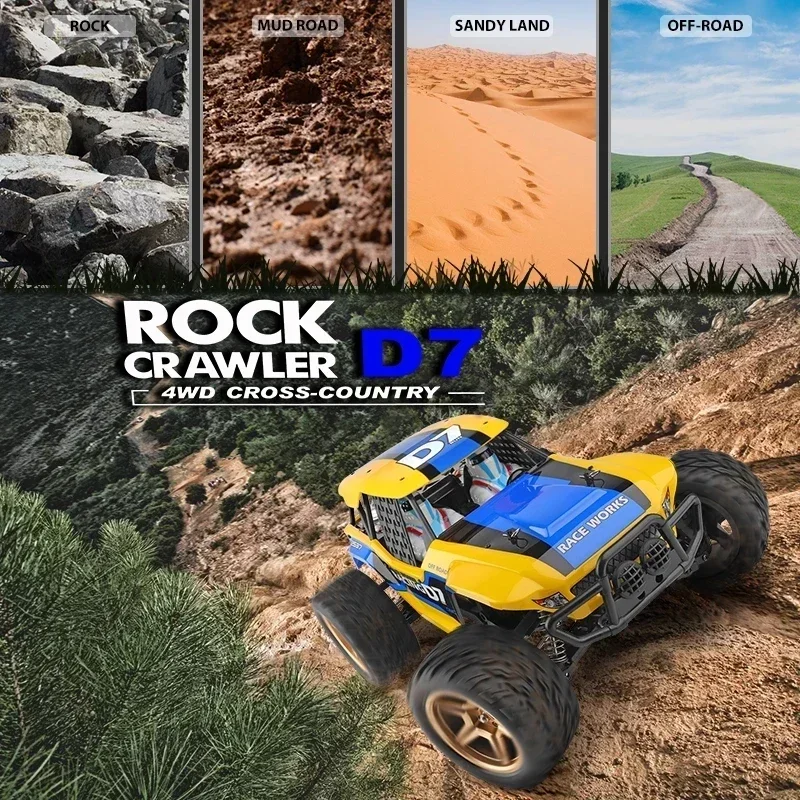 تصویر ماشین کنترلی آفرود راک کراولر Rock Crawler D7 با نمایش بر 4 نوع مسیر