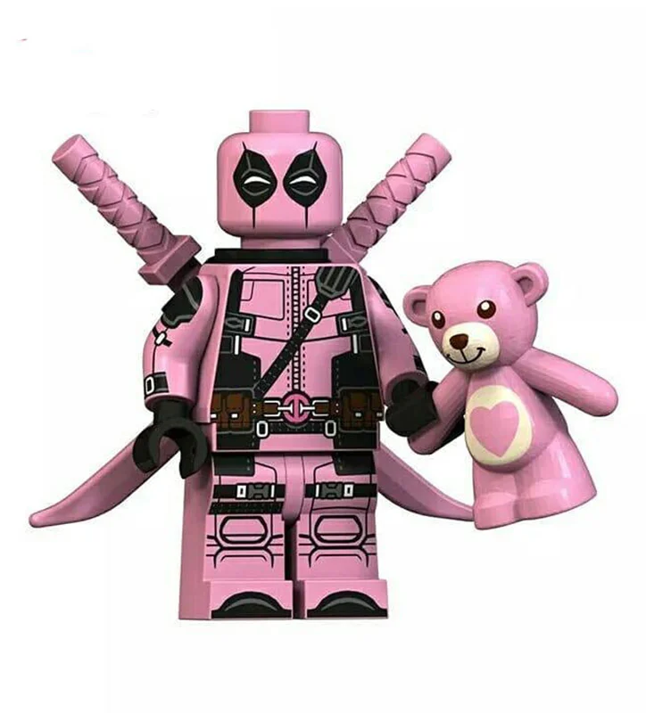 مینی فیگور لگو ددپول با لباس صورتی و خرس کوچک همراه