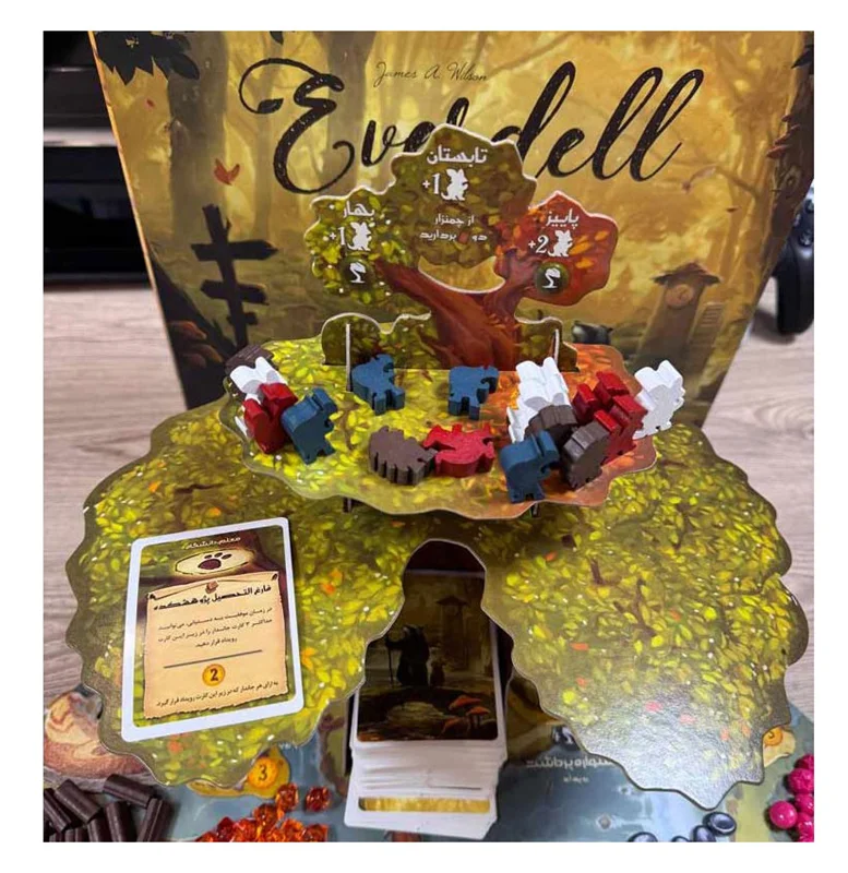 صفحهی بازی فکری Everdell با درخت سهبعدی باز شده