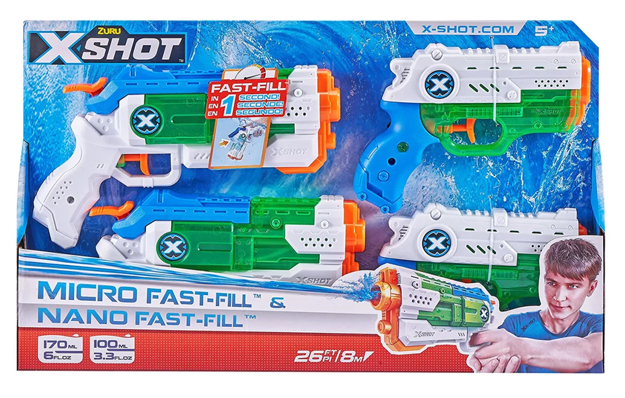 خرید زورو ایکس شات «آبپاش ایکس شات بسته 4 تایی نانو و میکرو فست فیل»  Zuru X Shot Nano fast Fill Micro Fast Fill Water Gun 4 Pack 56335