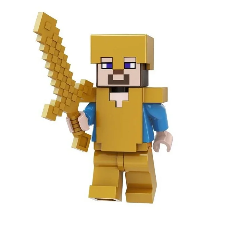 نمای سهبعدی مینی فیگور استیو با زره طلایی Golden Armor Steve