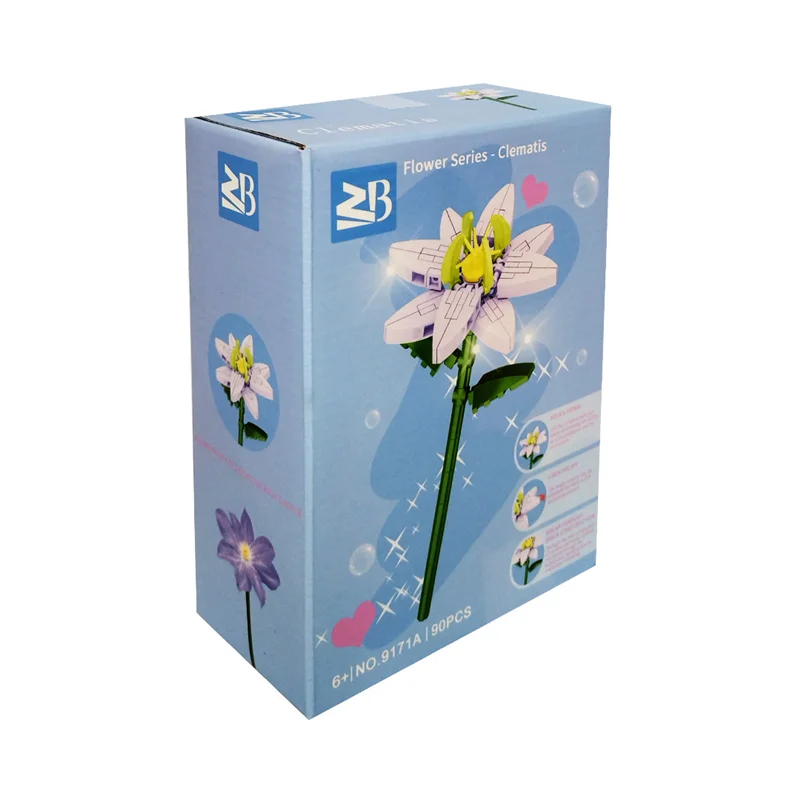نمای مورب از جعبه و طراحی گل کلماتیس ZB Flower Series Clematis