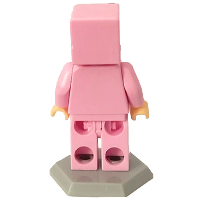 نمای پشت مینی فیگور لگو ماینکرفت خوک با طراحی دقیق و پایه خاکستری