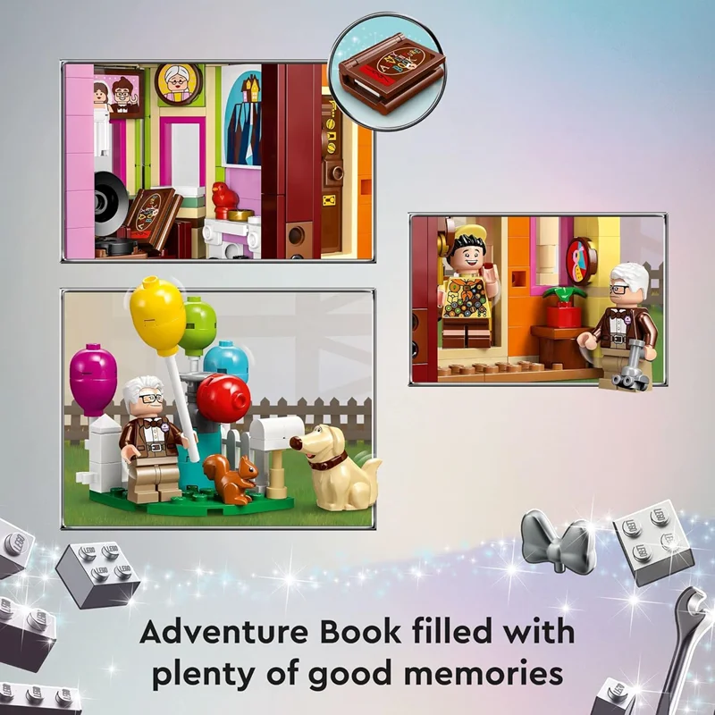 "LEGO Disney and Pixar ‘Up’ House Disney 100 - مجموعه ساختنی خانه کارل و راسل از انیمیشن UP، شامل فیگورهای کارل، راسل و داگ."
