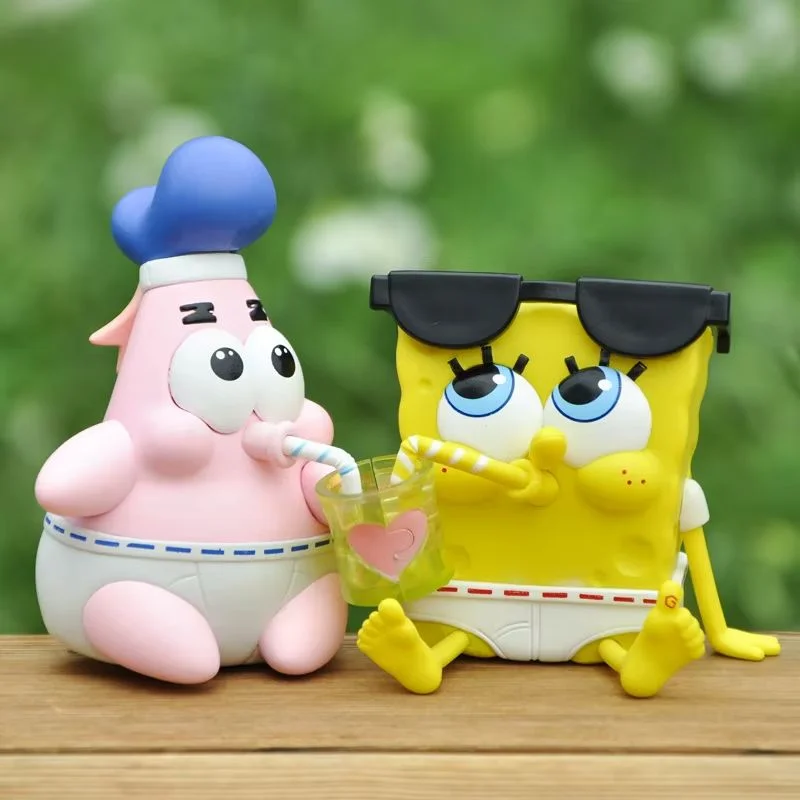 تصویر فیگور باب اسفنجی و پاتریک در کنار هم و خوردن نوشیدنی