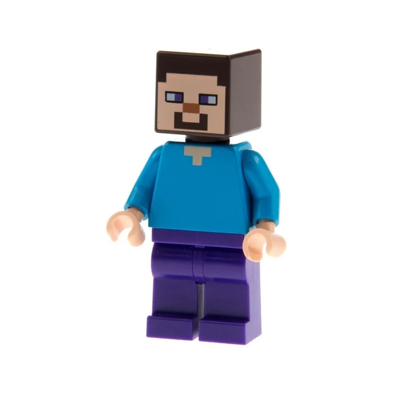 نمای جلوی مینی فیگور لگو استیو با شلوار بنفش و کلنگ Steve Purple Legs And Pickaxe