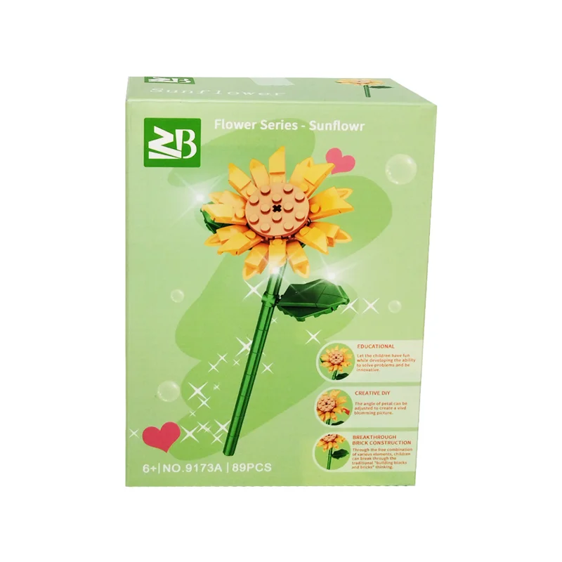 نمای روبرو از جعبه لگو گل آفتابگردان ZB Flower Series Sunflower