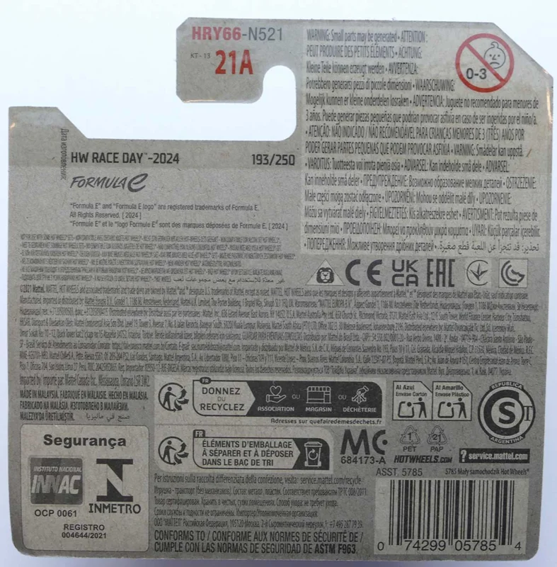 پشت کارت بستهبندی ماشین فلزی هات ویلز مدل فرمول ای جن3