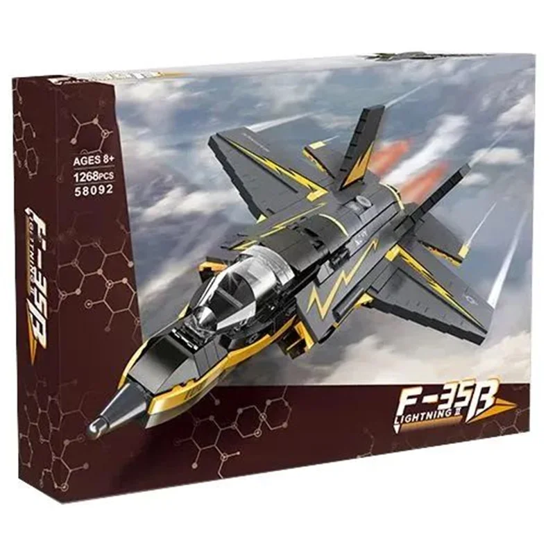تصویر سهبعدی لگو جنگنده F-35B با رنگآمیزی مشکی و زرد