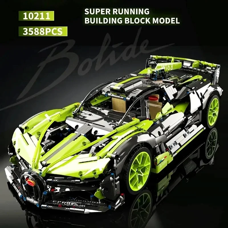 نمای مورب لگو ماشین بلادی با رنگ مشکی و سبز لیمویی