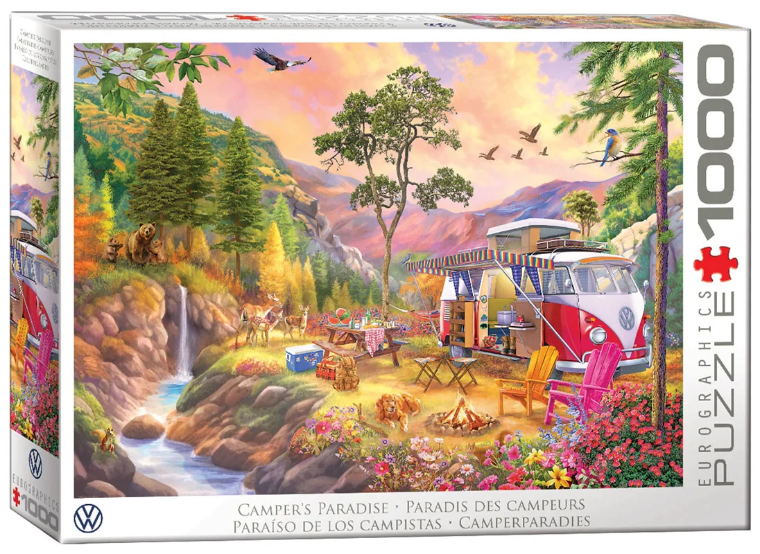 نمای سهبعدی بستهبندی پازل بهشت کمپرها