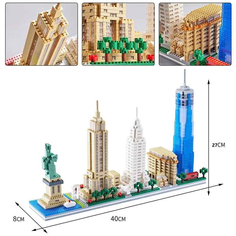 نمای مورب لگو معماری شهر نیویورک با ابعاد نمایش داده شده