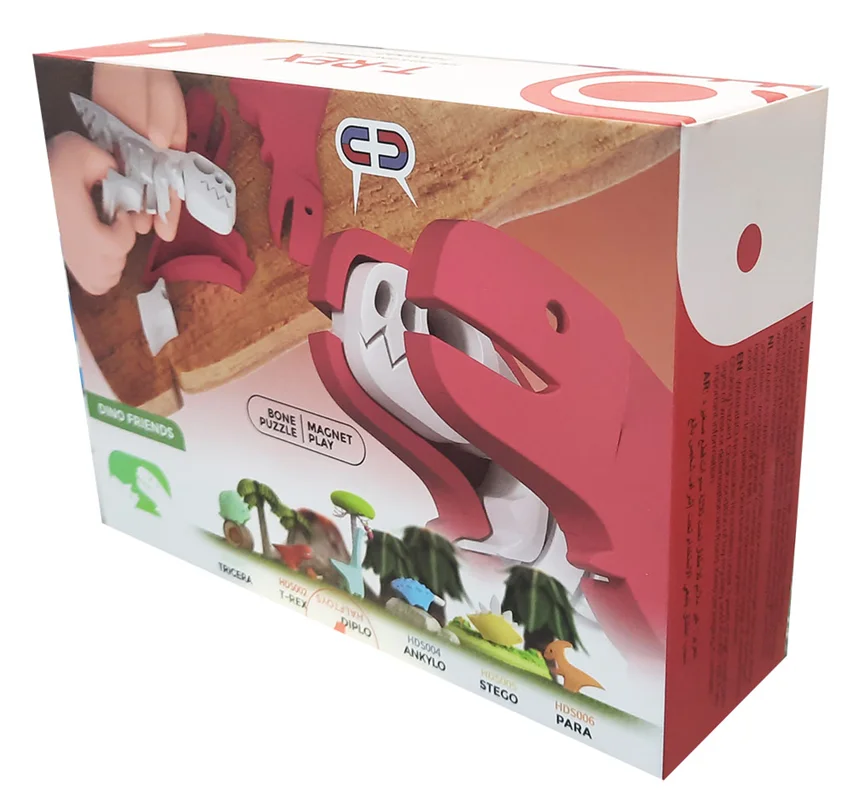خرید بازی فکری ساختنی 3 بعدی مغناطیسی «دایناسور تیرکس»  Halftoys 3D Bone Puzzle Magnet Play Dino friends T-rex HDS002