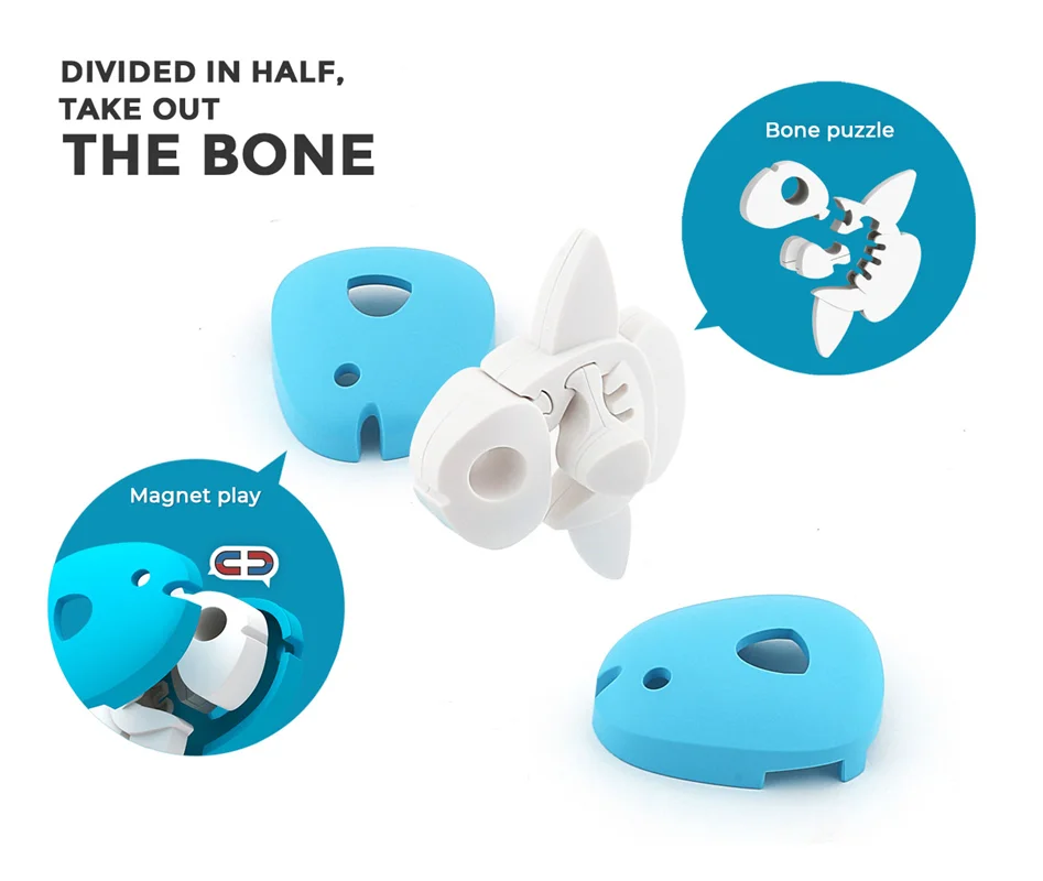 خرید بازی فکری ساختنی آبزی، حیوان دریایی، ماهی 3 بعدی مغناطیسی «مولا» Halftoys 3D Bone Puzzle Magnet Play Ocean Friends Mola HOS002