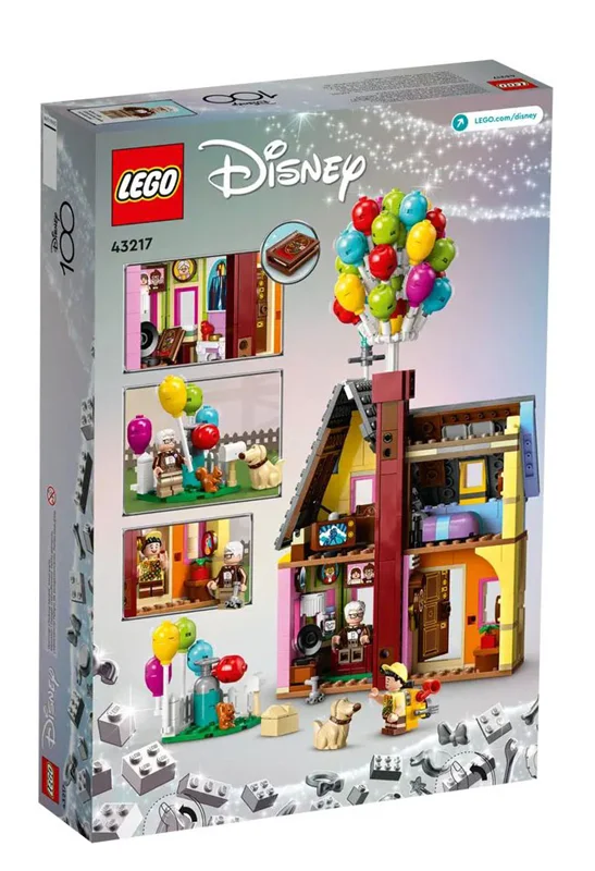 "LEGO Disney and Pixar ‘Up’ House Disney 100 - مجموعه ساختنی خانه کارل و راسل از انیمیشن UP، شامل فیگورهای کارل، راسل و داگ."