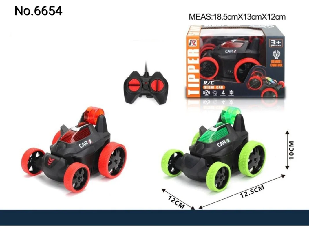 ماشین کنترلی Tipper Rc Stunt Car 6654 با چرخش 360 درجه و قابلیت ملقزدن – زاویه نزدیک از چرخها و بدنه مقاوم