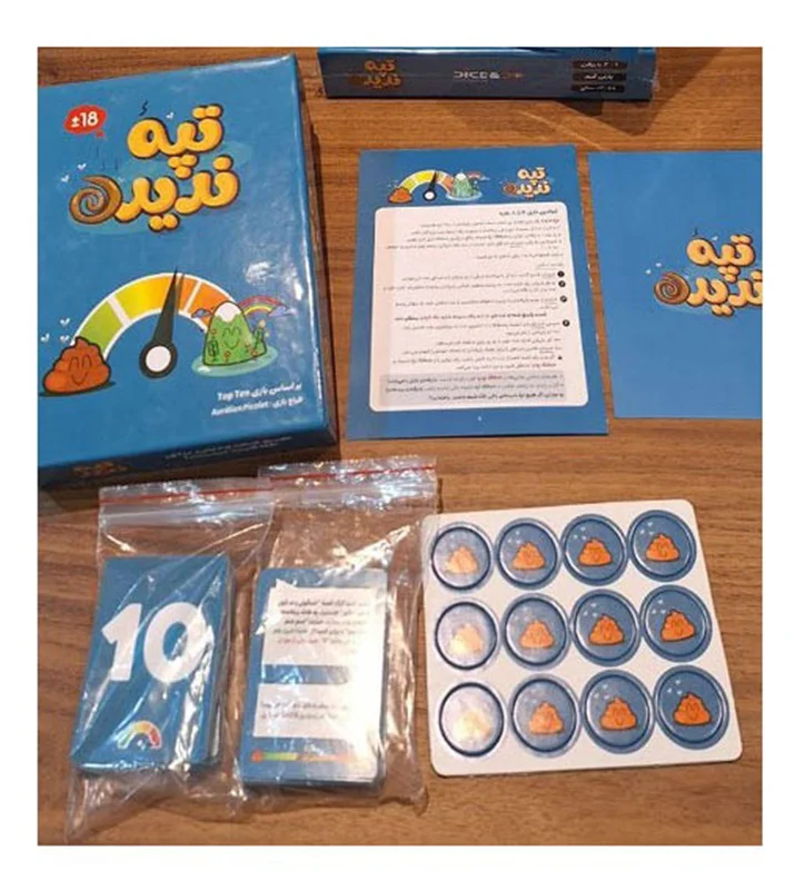 نمای جعبه باز شده همراه با کارتها و توکنها