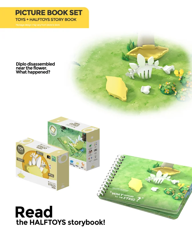 خرید بازی فکری ساختنی دایناسور 3 بعدی مغناطیسی «دایناسور استگوبا تصاویر متغییر»  Halftoys 3D Bone Puzzle Magnet Play Dino friends Diorama Stego Dinosaur HD005