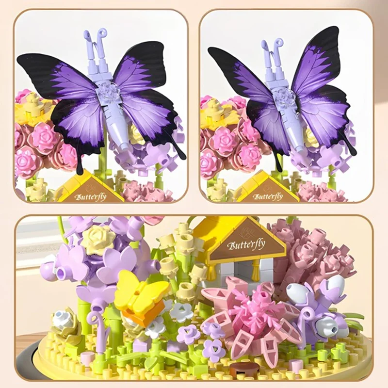 نمای نزدیک لگو جعبه گل و پروانه بوتیک Flower Butterfly Love با نمایش جزئیات قطعات