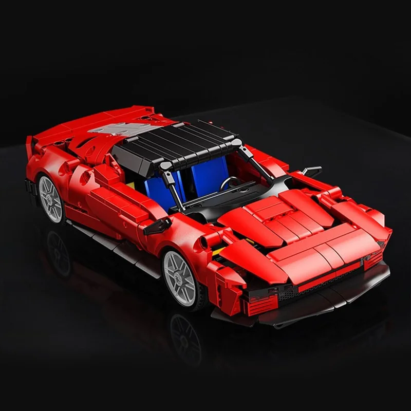 نمای جانبی ماشین لگویی Ferrari SP4 با بدنه قرمز