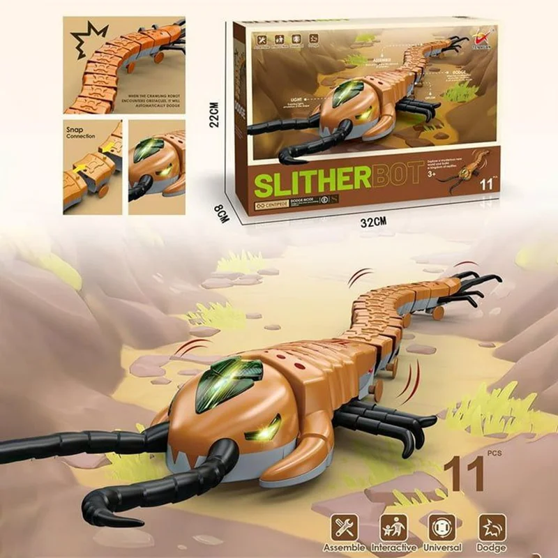 خزنده ساختنی موزیکال چراغدار هزارپا متحرک مدل Slitherbot Multiped- مقایسه اندازه