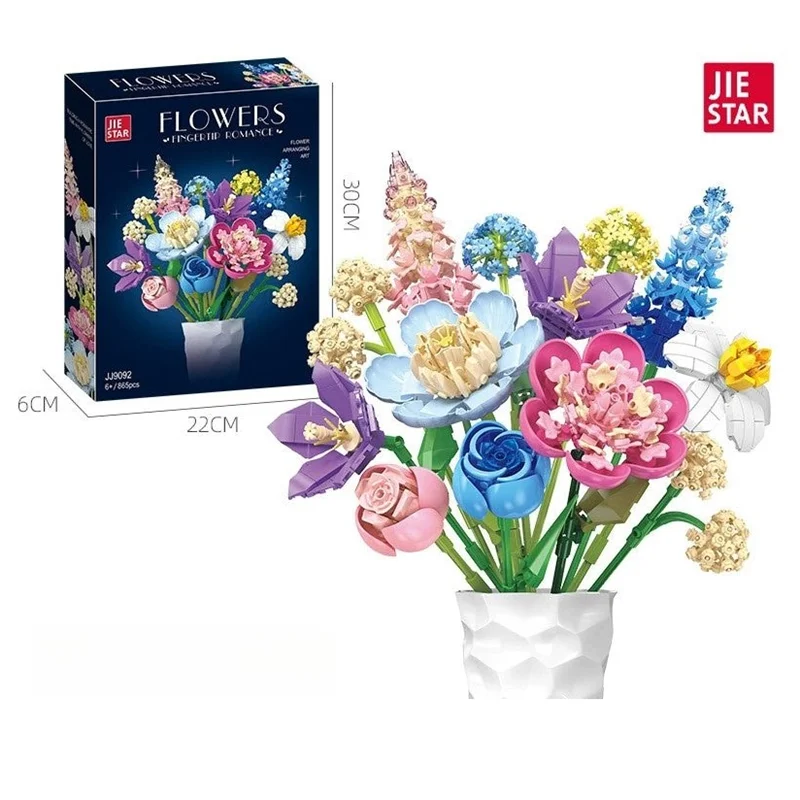 نمای سهبعدی لگو گلهای نوک انگشتی عاشقانه در کنار بسته بندی