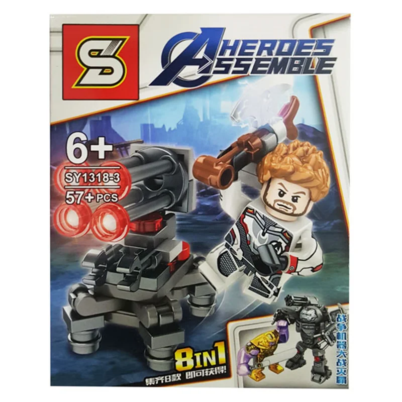 خرید لگو اس وای ساختنی «ست 8 تایی مینی فیگورهای، اونجرز و ربات وار ماشین و تانوس» SY Block Avengers Super Heros Assembel Minifigures 8 in 1 set SY1318-3