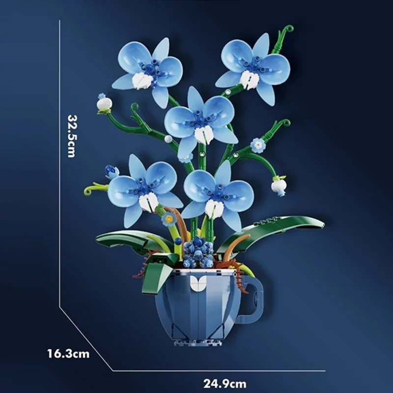 نمایش ابعاد لگو گل ارکیده آبی در فنجان