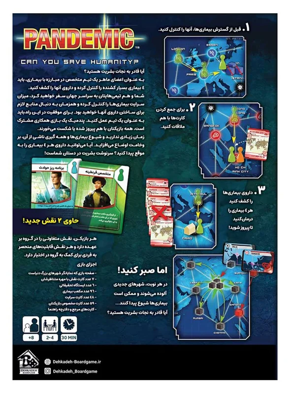 نمای پشت جعبه بازی فکری پندمیک Pandemic