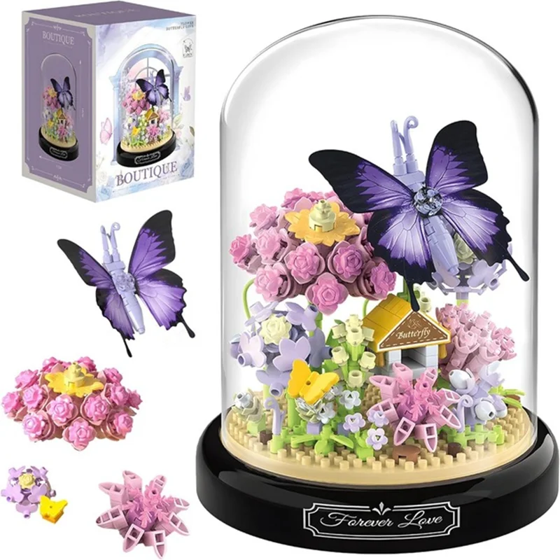 نمای جلو لگو جعبه گل و پروانه بوتیک Flower Butterfly Love با جزئیات گلها و پروانهها