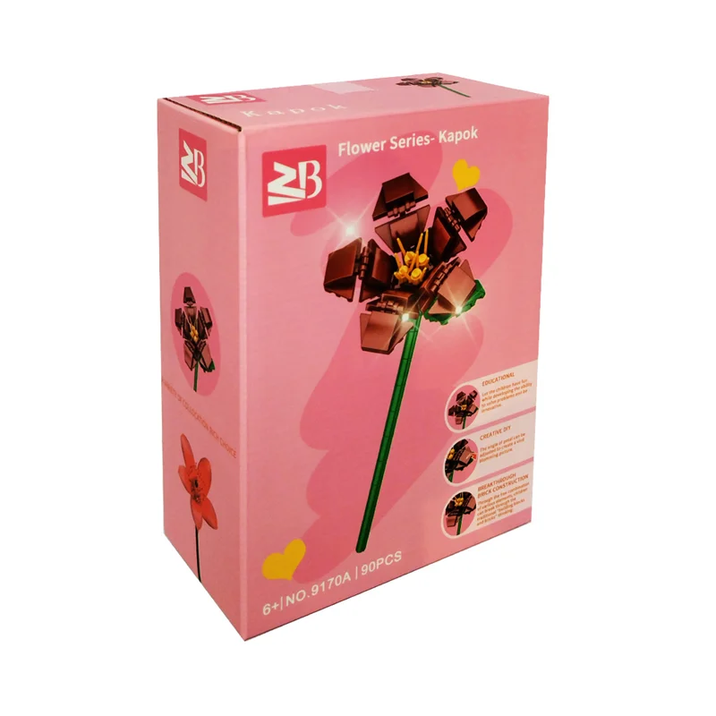نمای مورب از جعبه و طراحی گل کاپوک ZB Flower Series Kapok