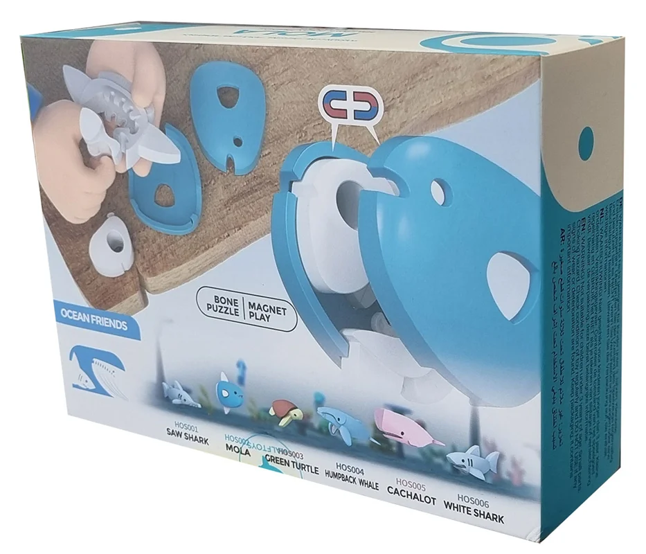 خرید بازی فکری ساختنی آبزی، حیوان دریایی، ماهی 3 بعدی مغناطیسی «مولا» Halftoys 3D Bone Puzzle Magnet Play Ocean Friends Mola HOS002