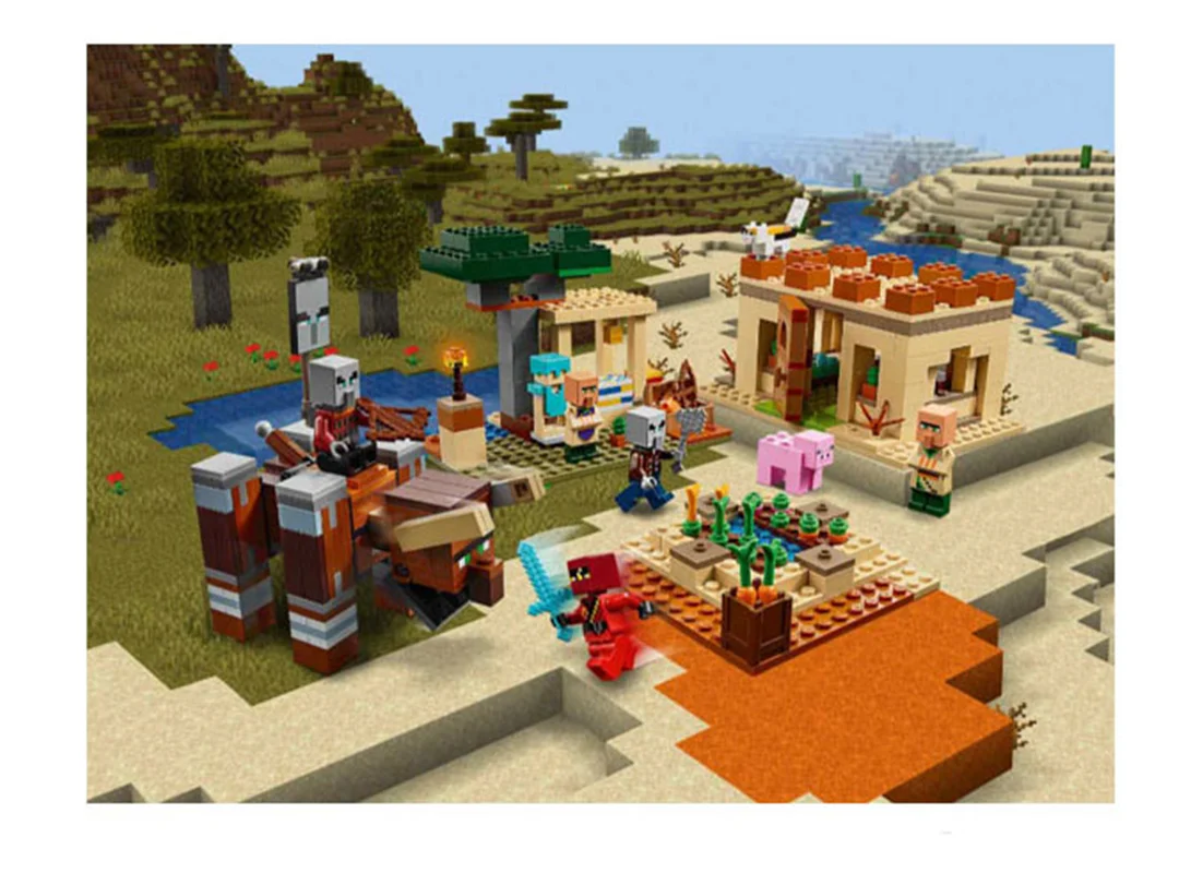 نمای بالایی لگو Minecraft Illager Raid ساختهشده
