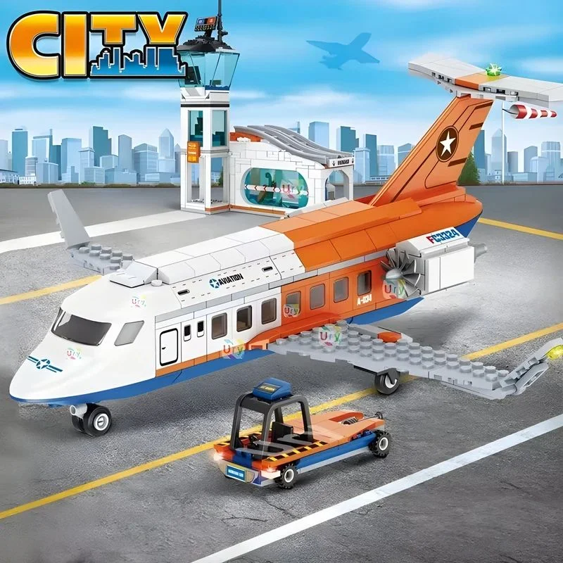 نمای جلوی جعبه لگو برج مراقبت و هواپیما مسافربری Fornage City Aviation Center FC3324