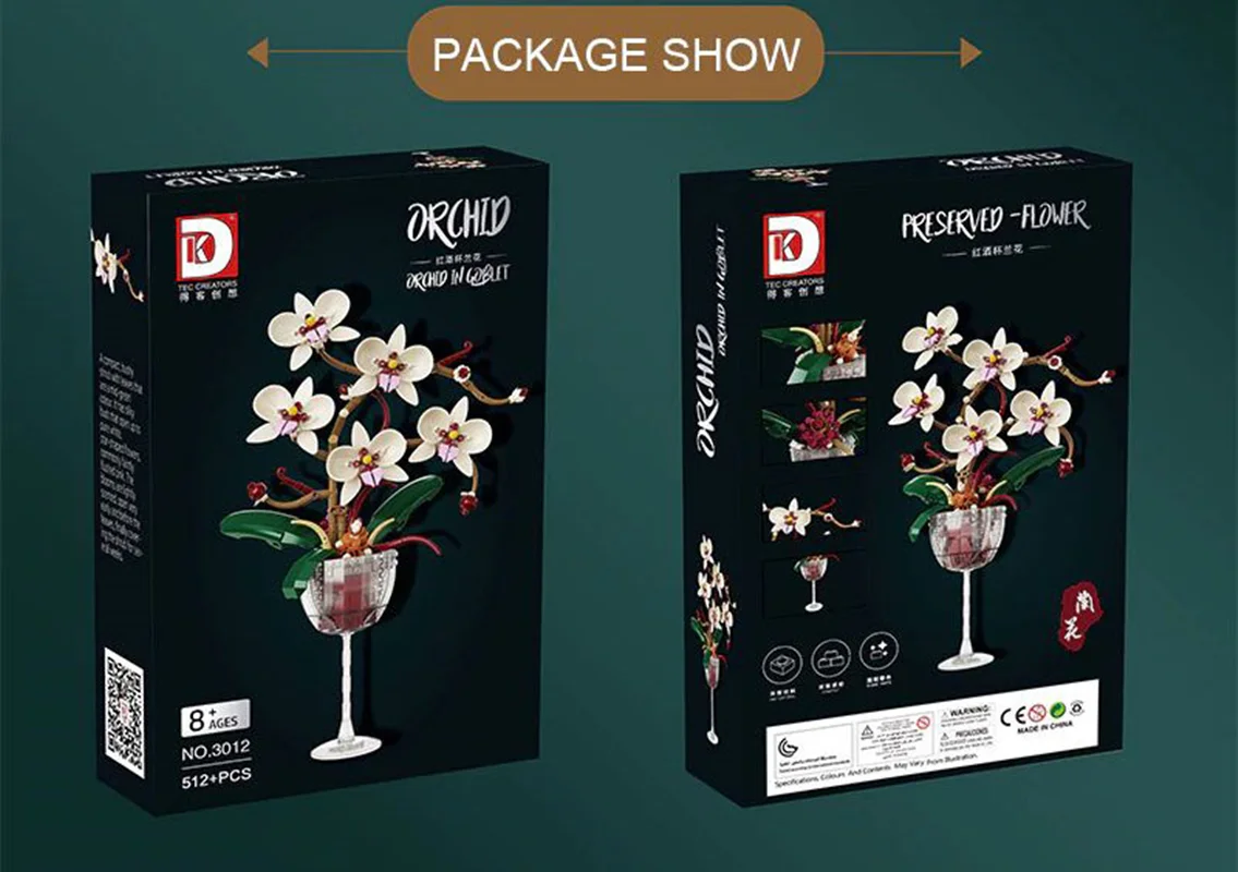 بستهبندی اصلی محصول نمای پشت و جلوی جعبه لگو گل ارکیده در جام 3012 Orchid in Goblet
