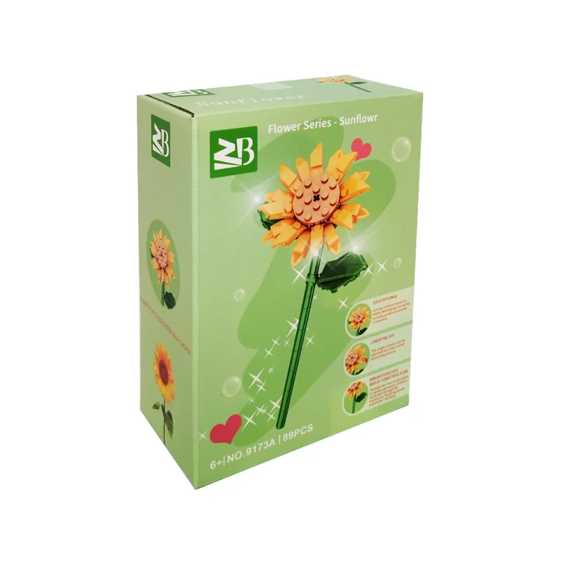 نمای سه بعدی از جعبه لگو گل آفتابگردان ZB Flower Series Sunflower