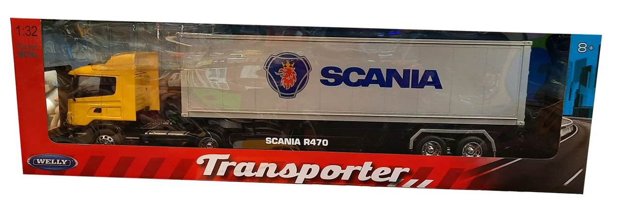 ماکت فلزی ماشین فلزی ویلی «کامیون کانتینر دار زرد، اسکانیا R470» Welly Metal Die Cast Tractor Trailer Container Truck (yellow ) Scania R470 32626W