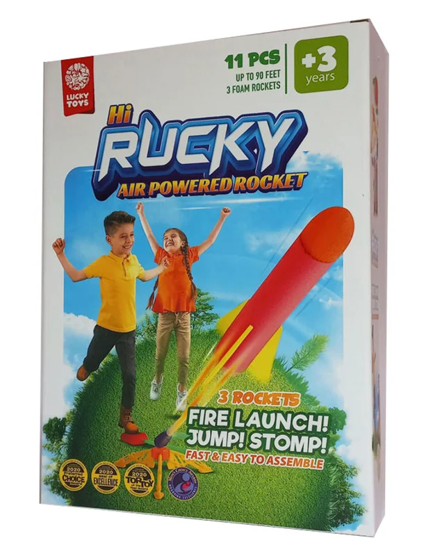 خرید اسباب بازی  پرتاب آتشین موشک فومی هوایی « پرتاب موشک راکی فومی» Lucky Toys Rucky Air Powered Rocket Fire Launch Jump Stomp 1151