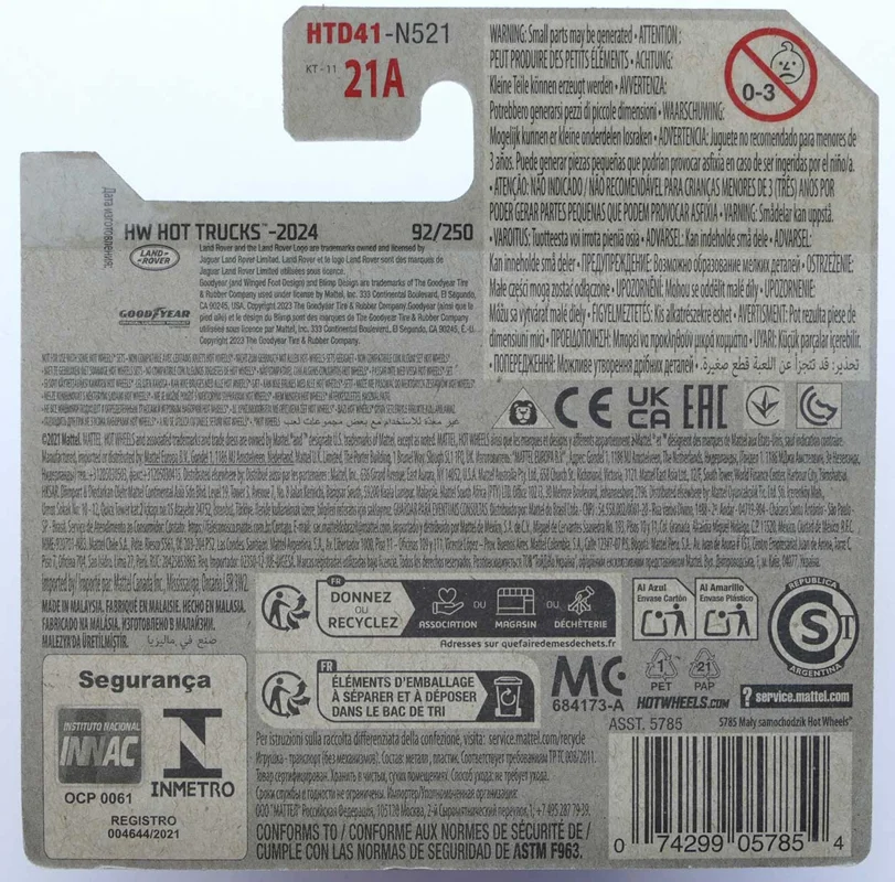 پشت کارت بستهبندی ماشین فلزی هات ویلز مدل لندرور سری 2