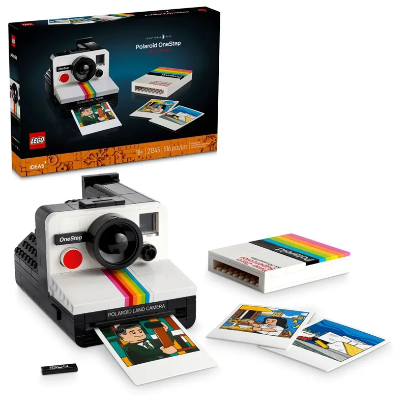 "LEGO Polaroid OneStep SX-70 Camera 21345 - مجموعه ساختنی دوربین کلاسیک پولارید با جزئیات دقیق و طراحی زیبا."