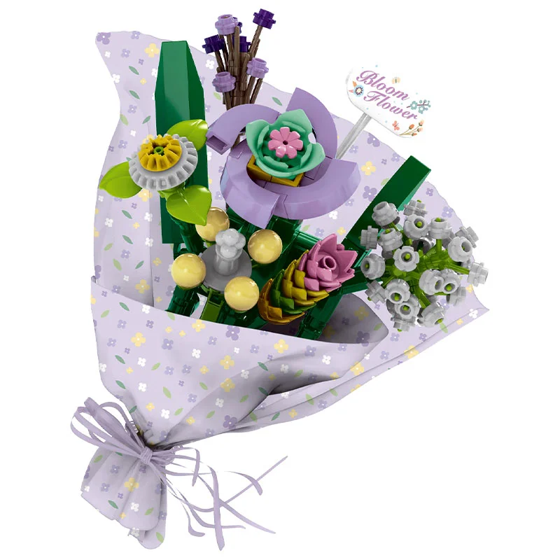 نمای کامل دستهگل ساختهشده از لگو